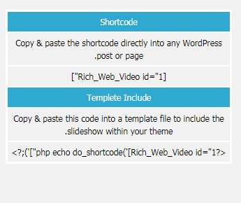 شورت کدهای افزونه Video Slider